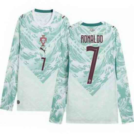 Men 7 Portugal Replica Cristiano Ronaldo Long Sleeve Away Jersey   2